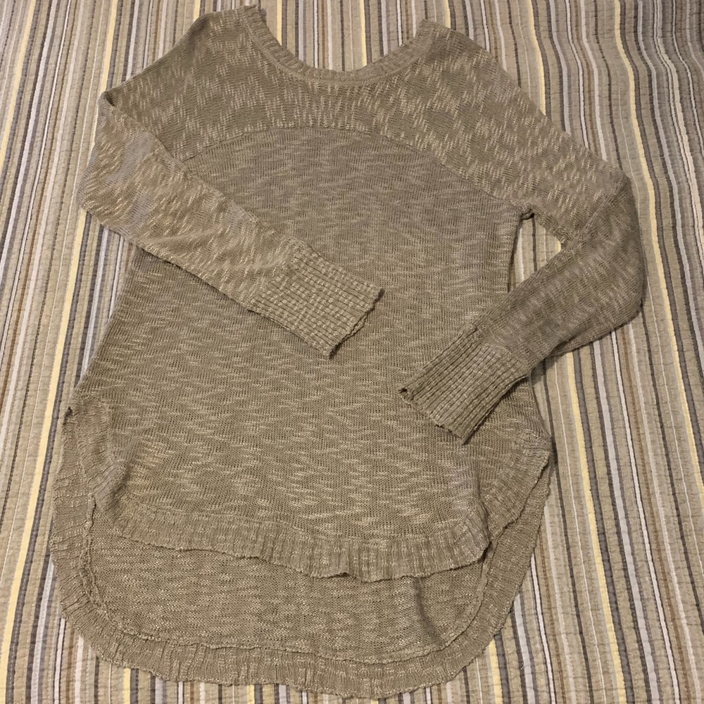 Pink Rose Sweater High Low Lightweight Tan Long Size Large